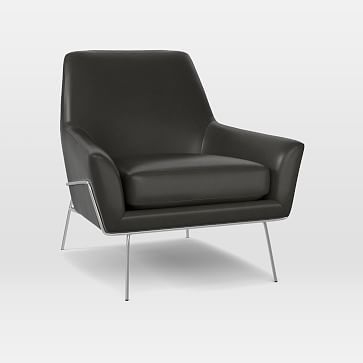 Lucas Wire Base Chair, Parc Leather, Black - Image 1
