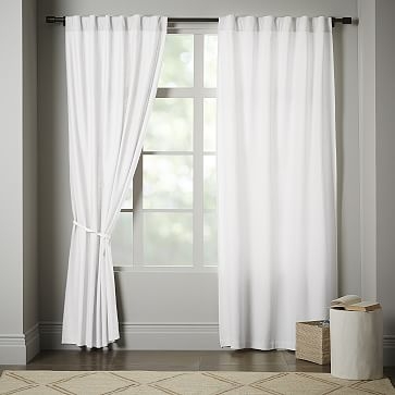 Linen Cotton Pole Pocket Curtain, Set of 2, White, 48"x108" - Image 0