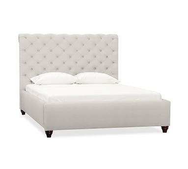 Chesterfield Upholstered Bed and Tall Footboard, Queen, Performance Heathered Tweed Ivory - Image 1