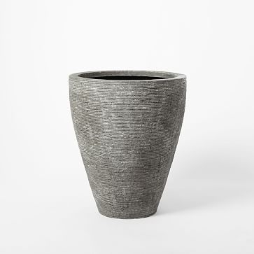 Textured Stone Planter, Gray, Medium Wide, 20" Diameter - Image 0