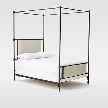 Rhodes Canopy Bed Set- King, Linen Weave, Natural - Image 1