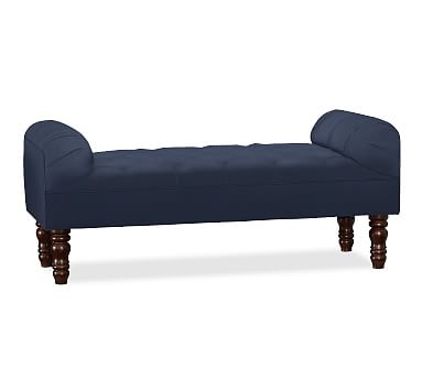 Lorraine Upholstered Tufted Bench, Twill Cadet Navy with Espresso stain - Image 0