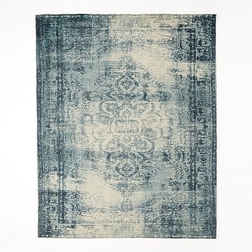 Distressed Arabesque Wool Rug, 8 x 10', Midnight - Image 1