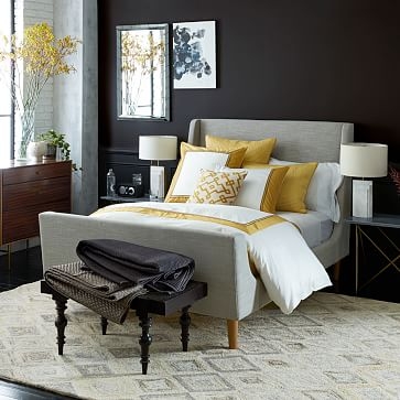 Upholstered Sleigh Bed Set, King, Linen Weave, Platinum - Image 2