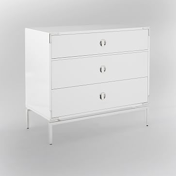 Malone Campaign Storage 3-Drawer Dresser, White Lacquer - Image 1
