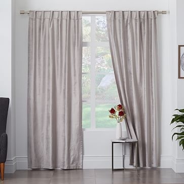 Cotton Luster Velvet Curtain, Unlined , 48"x96", Platinum-Individual - Image 1