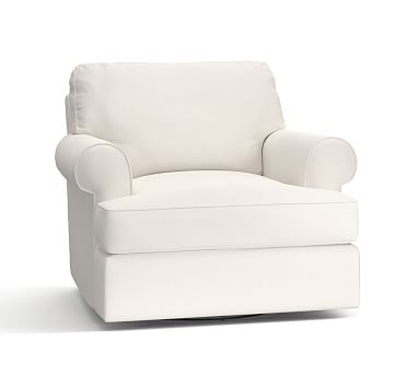 Townsend Roll Arm Upholstered Swivel Armchair, Polyester Wrapped Cushions, Performance Everydaylinen(TM) Ivory - Image 1
