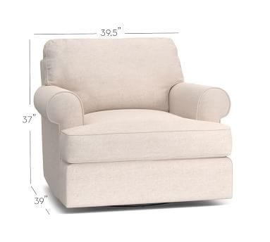 Townsend Roll Arm Upholstered Swivel Armchair, Polyester Wrapped Cushions, Performance Everydaylinen(TM) Ivory - Image 2