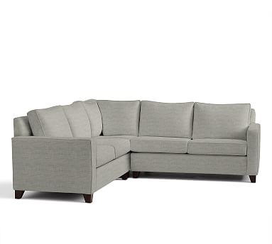 Cameron Square Arm Upholstered 3-Piece L-Shaped Corner Sectional, Polyester Wrapped Cushions, Premium Performance Basketweave Light Gray - Image 0