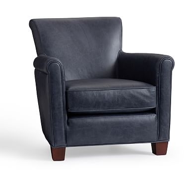 Irving Roll Leather Armchair, Polyester Wrapped Cushions, Statesville Indigo Blue - Image 1