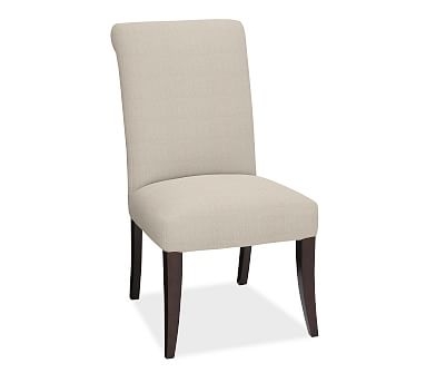 PB Comfort Roll Upholstered Dining Chair, Performance Everydaylinen(TM) Oatmeal, Espresso - Image 1