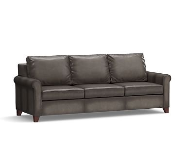 Cameron Roll Arm Leather Sofa 90.5", Polyester Wrapped Cushions, Leather Burnished Wolf Gray - Image 0