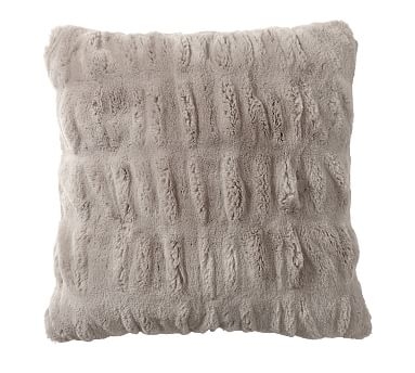 Ruched Faux Fur Pillow Cover, 18", Gray - Image 1