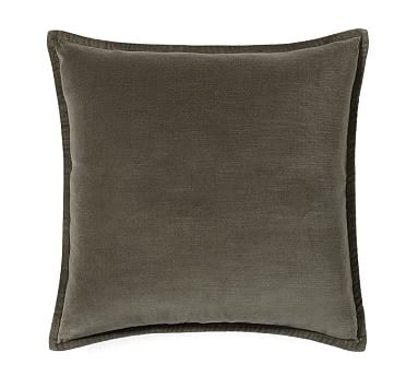 Washed Velvet Pillow Cover, 20", Dark Sage - Image 0