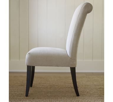 PB Comfort Roll Arm Upholstered Dining Armchair, Sunbrella(R) Performance Sahara Weave Ivory - Image 1