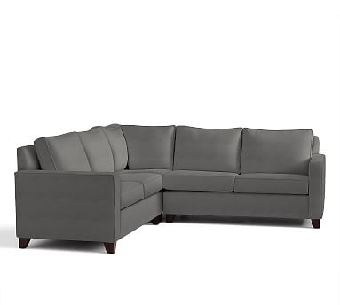 Cameron Square Arm Upholstered 3-Piece L-Shaped Corner Sectional, Polyester Wrapped Cushions, Basketweave Slub Charcoal - Image 1