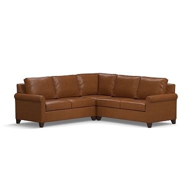 Cameron Roll Arm Leather 3-Piece L-Shaped Corner Sectional, Polyester Wrapped Cushions, Leather Signature Maple - Image 1