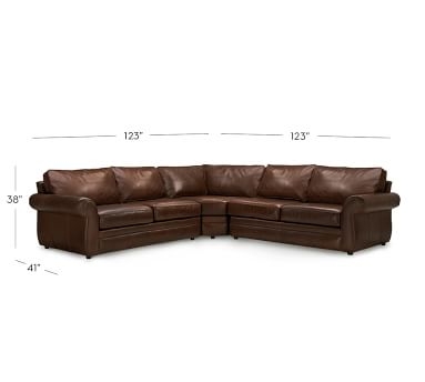 Pearce Roll Arm Leather 3-Piece L-Shaped Wedge Sectional, Polyester Wrapped Cushions, Leather Vintage Caramel - Image 2
