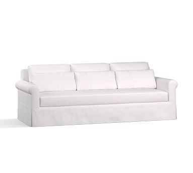 York Roll Arm Slipcovered Deep Seat Sofa 83" 3x1, Down Blend Wrapped Cushions, Twill White - Image 1