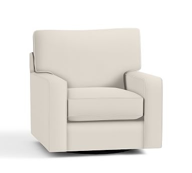 Buchanan Square Arm Upholstered Swivel Armchair, Polyester Wrapped Cushions, Twill Cream - Image 1