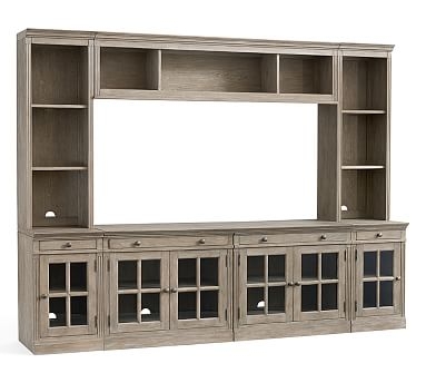 Livingston 7-Piece Entertainment Center with Glass Cabinets, Gray Wash, 105" - Image 1
