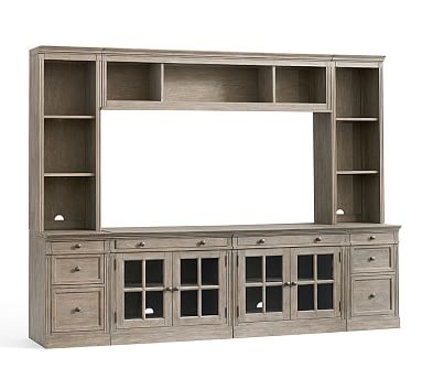 Livingston 7-Piece Entertainment Center with Drawers, Gray Wash, 105" - Image 1