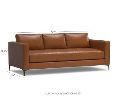 Jake Leather Sofa 85", Down Blend Wrapped Cushions, Vintage Caramel - Image 2
