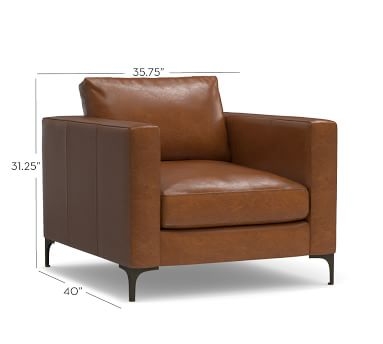 Jake Leather Armchair with Bronze Legs, Down Blend Wrapped Cushions, Vintage Caramel - Image 2