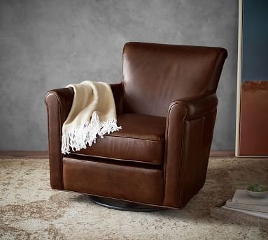 Irving Roll Arm Leather Swivel Glider, Polyester Wrapped Cushions, Statesville Molasses - Image 2