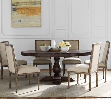 Lorraine Round Pedestal Extending Dining Table, Rustic Brown, 48" - 72" L - Image 1