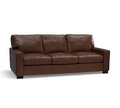 Turner Square Arm Leather Sofa 3-Seater 85.5", Down Blend Wrapped Cushions, Legacy Chocolate - Image 1