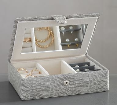 Personalized Mckenna Leather Travel Jewelry Box - Gray - Image 1