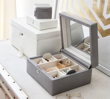 Personalized Mckenna Leather Travel Jewelry Box - Gray - Image 2