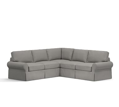 PB Basic Slipcovered 2-Piece L-Shaped Sectional, Polyester Wrapped Cushions, Organic Cotton Basketweave Light Gray - Image 1