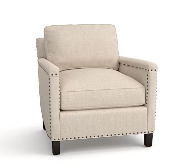 Tyler Square Arm Upholstered Armchair with Nailheads, Down Blend Wrapped Cushions, Performance Everydaylinen(TM) Oatmeal - Image 1
