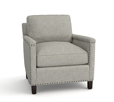 Tyler Square Arm Upholstered Armchair with Nailheads, Down Blend Wrapped Cushions, Premium Performance Basketweave Light Gray - Image 1