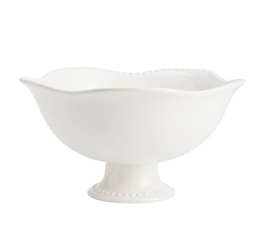 Emma Beaded Stoneware Footed Serving Bowl - White - Image 1