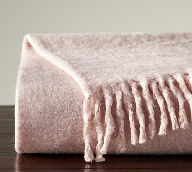 Solid Faux Mohair Oversized Throw, 55x80", Soft Rose - Image 1