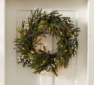 Lit Frozen Pine Wreath, Small - Image 0