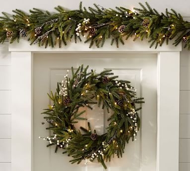 Lit Frozen Pine Wreath, Small - Image 1