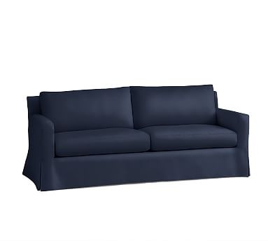 York Square Arm Slipcovered Grand Sofa 95", Down Blend Wrapped Cushions, Twill Cadet Navy - Image 1