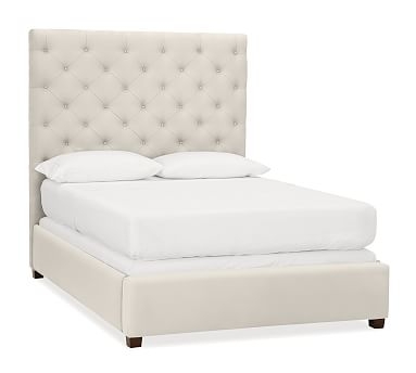 Lorraine Tufted Upholstered Tall Bed, King, Twill Cream - Image 1