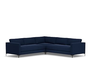 Jake Upholstered 3-Piece L-Shaped Corner Sectional with Bronze Legs, Polyester Wrapped Cushions, Performance Everydayvelvet(TM) Navy - Image 1