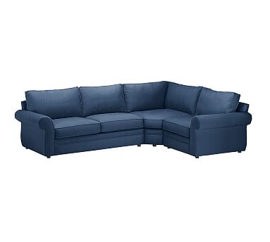 Pearce Roll Arm Upholstered Left Arm 3-Piece Wedge Sectional, Down Blend Wrapped Cushions, Performance Everydayvelvet(TM) Navy - Image 1