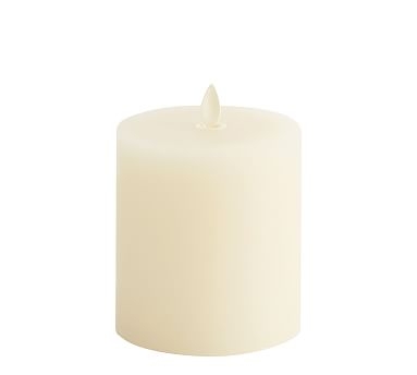 Premium Flickering Flameless Wax Pillar Candle, 3"x3.5" - Ivory - Image 1