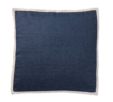 Belgian Flax Linen Contrast Flange Pillow Cover, 18", Midnight/Natural - Image 0