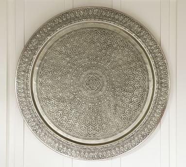 Decorative Metal Disc, 38", Silver - Image 1