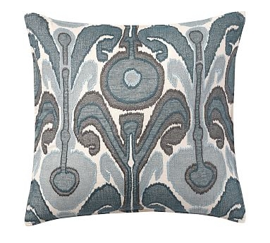 Kenmare Ikat Embroidered Pillow Cover, 24", Blue - Image 1