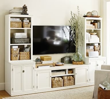 Logan 5-Piece Entertainment Center with Open Hutch & Cabinet Base, 110" Wide, Alabaster - Image 2