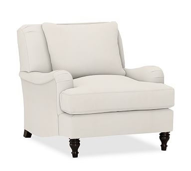 Carlisle English Arm Upholstered Armchair, Polyester Wrapped Cushions, Denim Warm White - Image 1